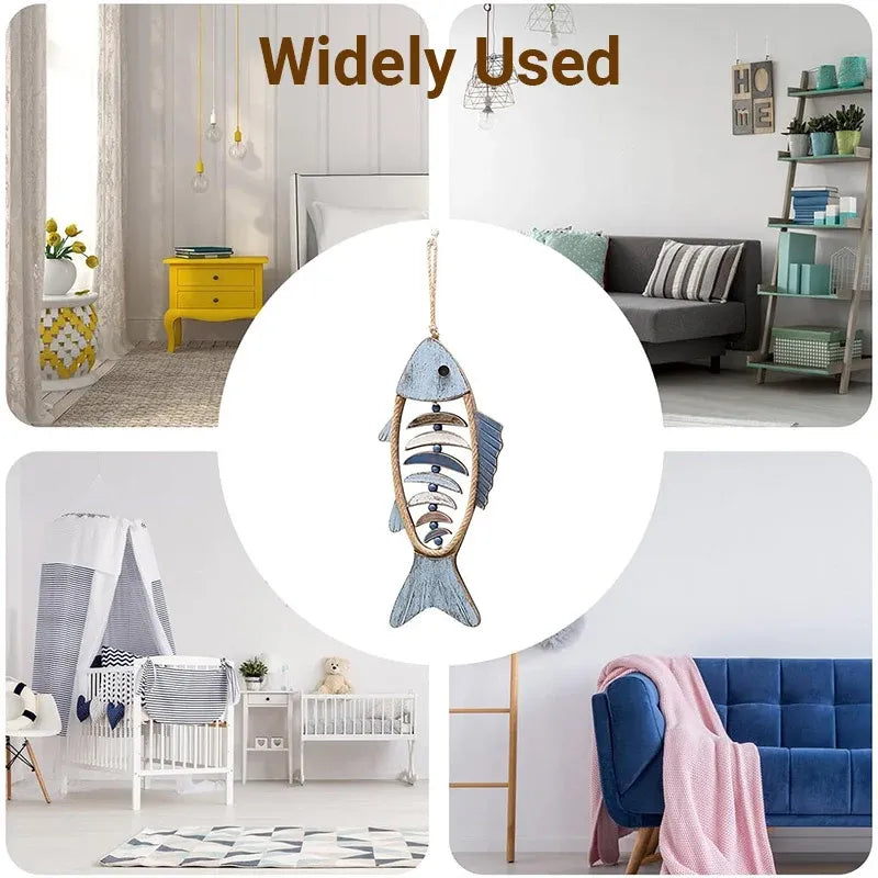 Fish Shaped Wall Hanging Decor Small Nautical Style Home Decoration Art Ornament - Head and tail fish bones