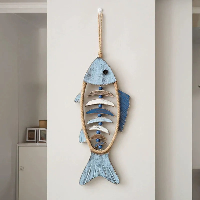 Fish Shaped Wall Hanging Decor Small Nautical Style Home Decoration Art Ornament - Head and tail fish bones