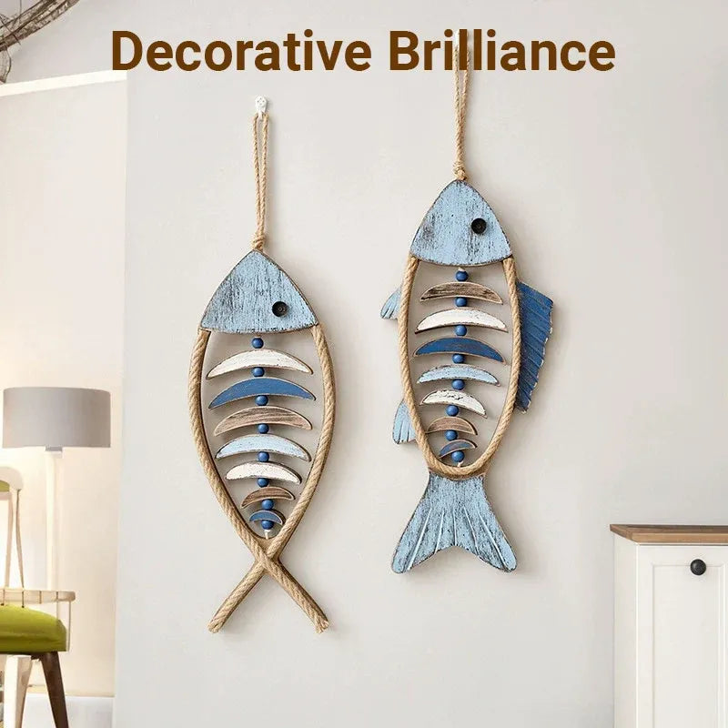 Fish Shaped Wall Hanging Decor Small Nautical Style Home Decoration Art Ornament - Head and tail fish bones