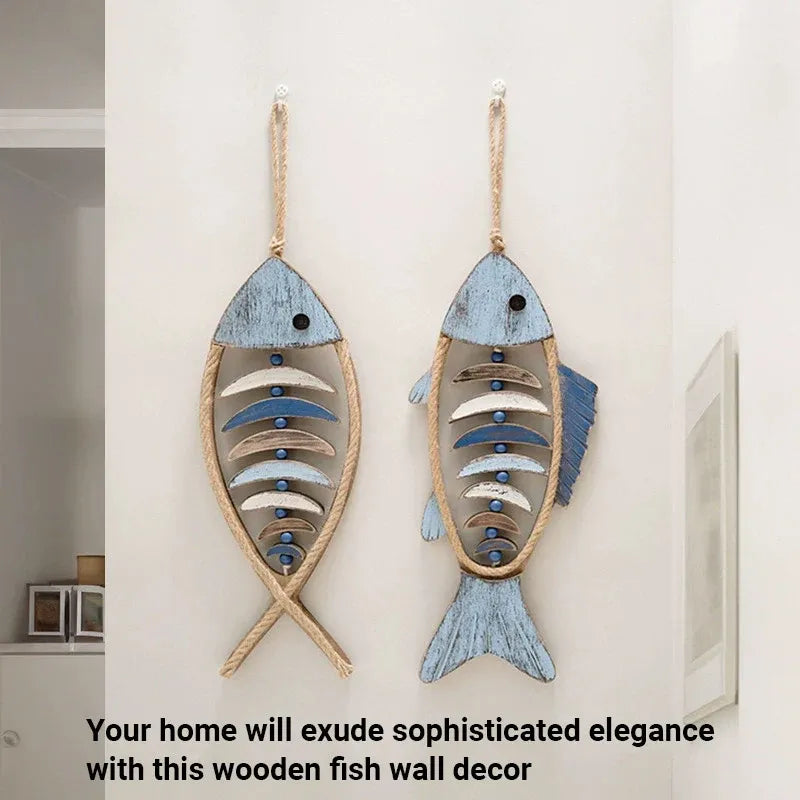 Fish Shaped Wall Hanging Decor Small Nautical Style Home Decoration Art Ornament - Head and tail fish bones