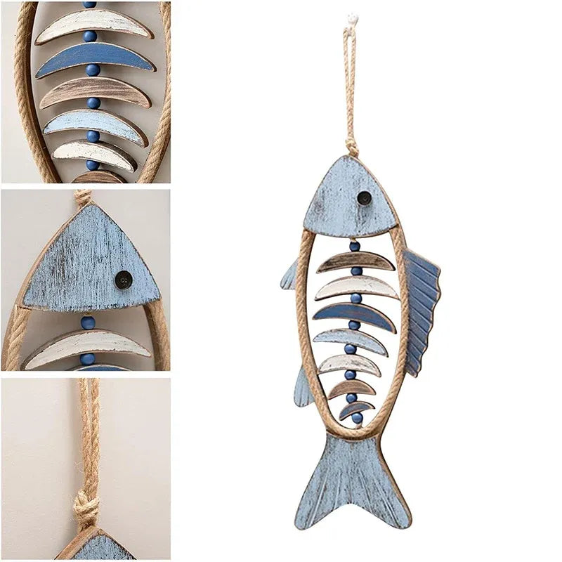 Fish Shaped Wall Hanging Decor Small Nautical Style Home Decoration Art Ornament - Head and tail fish bones