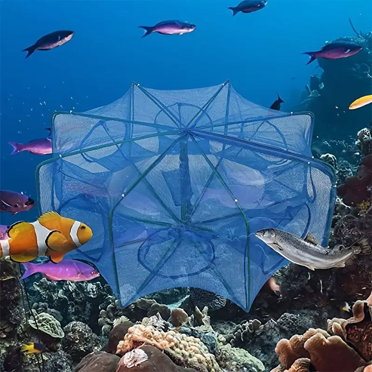 6/8/10 Holes Fishing Net Small Foldable Square Folding Shrimp Eel Lobster Trap - 10Holes