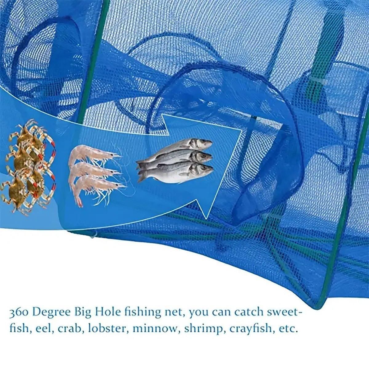 6/8/10 Holes Fishing Net Small Foldable Square Folding Shrimp Eel Lobster Trap - 10Holes