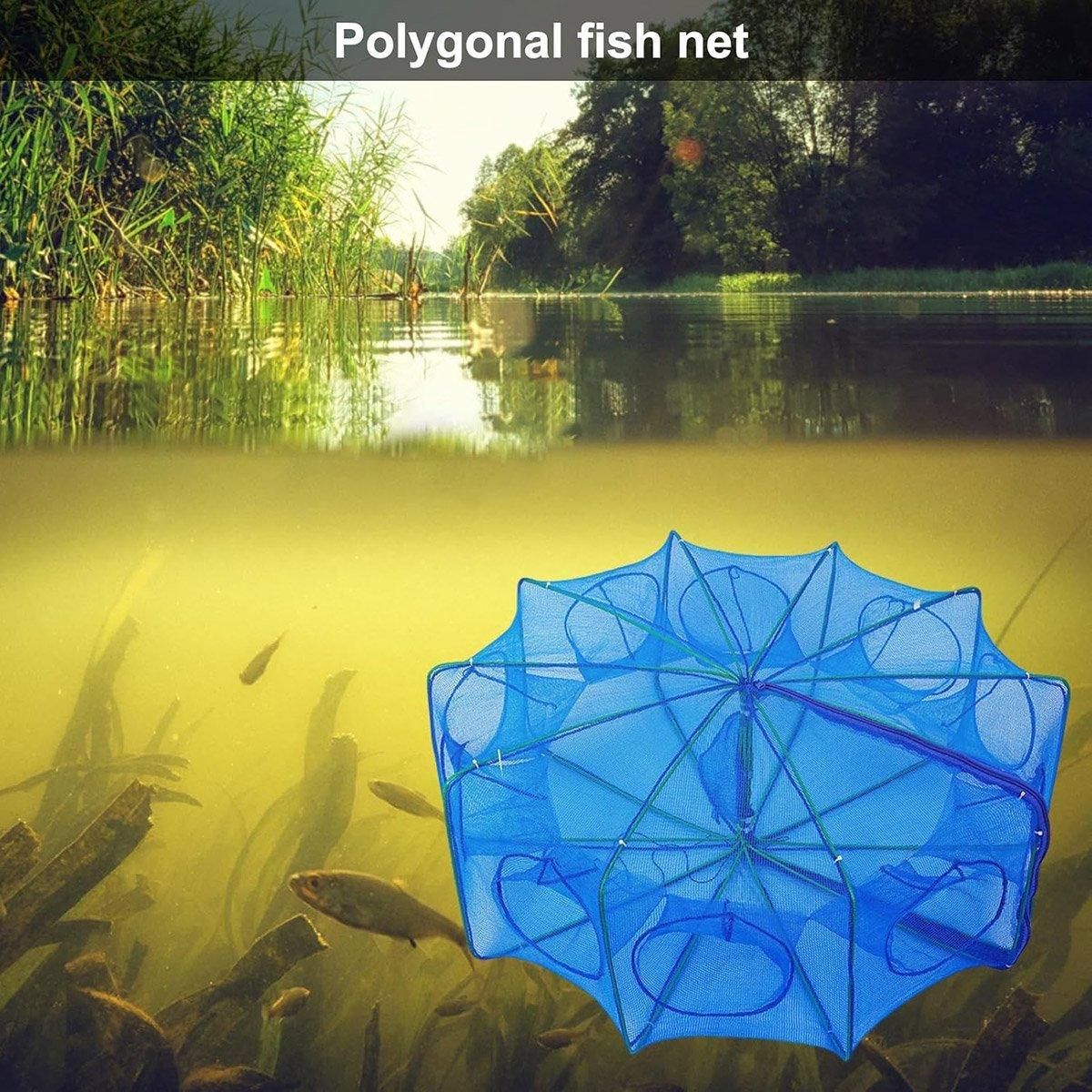 6/8/10 Holes Fishing Net Small Foldable Square Folding Shrimp Eel Lobster Trap - 8Holes