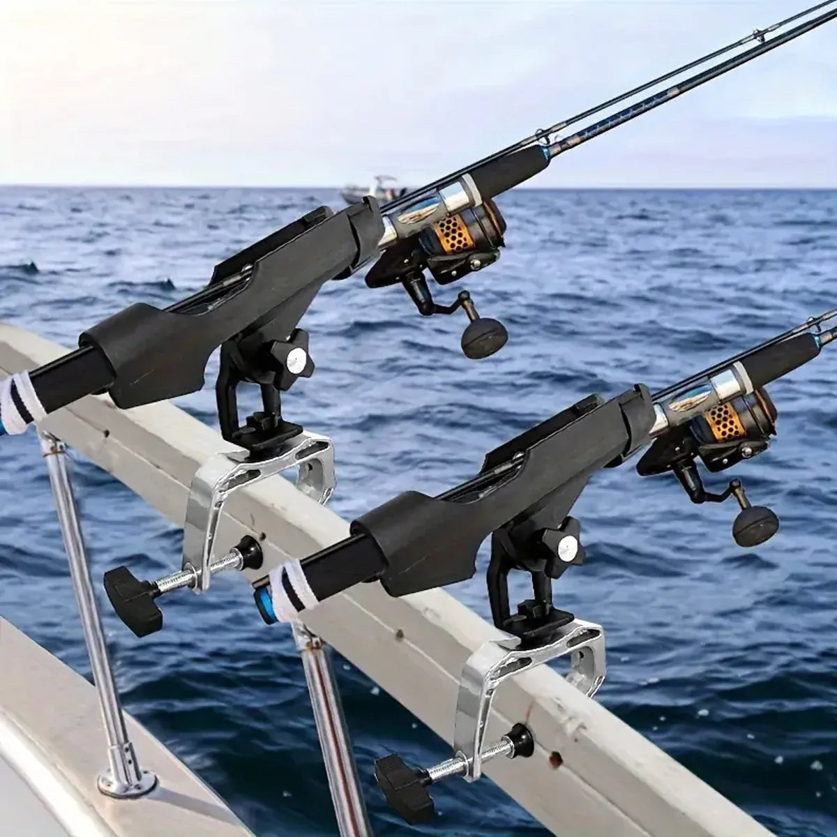 Adjustable Rotating Fishing Rod Holder Mount for Kayak Canoe Boat Rail Clamp