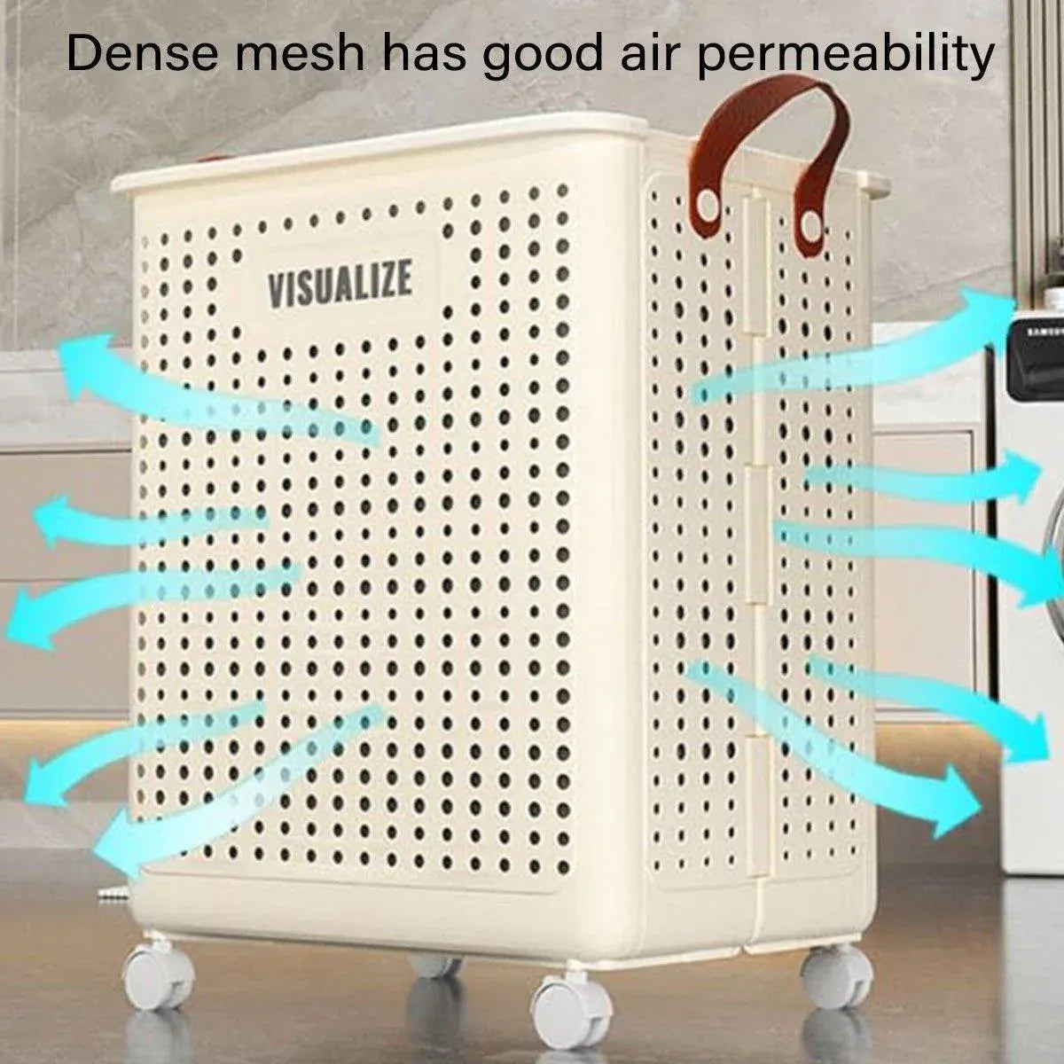 Folding Portable Laundry Basket Multifunctional Storage for Bathroom Household - M-Beige