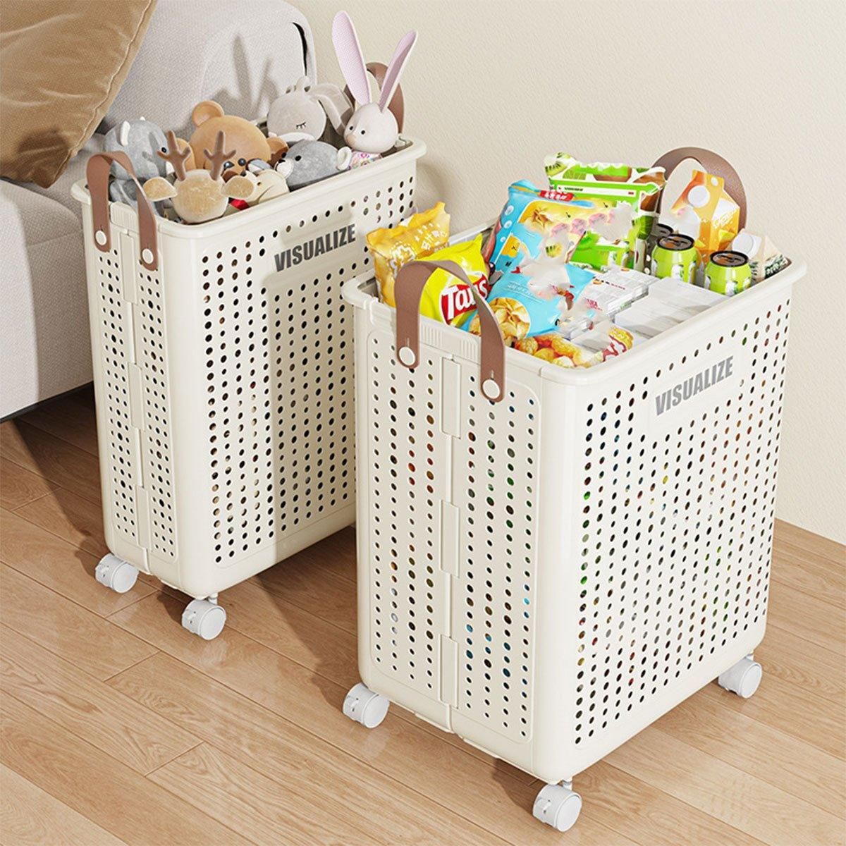 Folding Portable Laundry Basket Multifunctional Storage for Bathroom Household - M-Beige