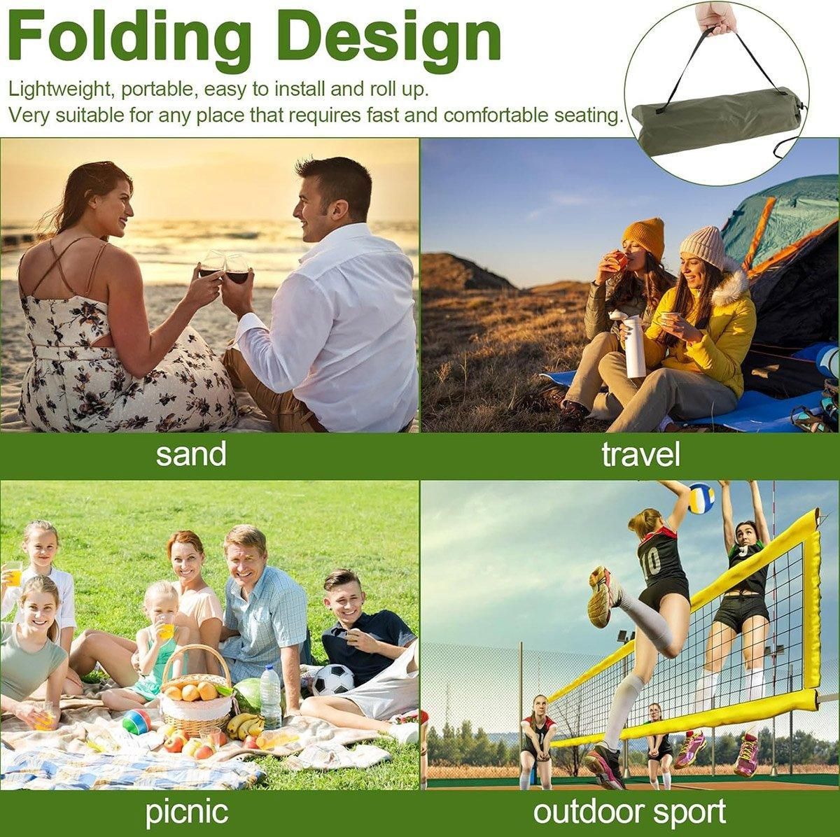 Folding Portable Camping Chair Lightweight Stool with Backrest Outdoor Bench - Black
