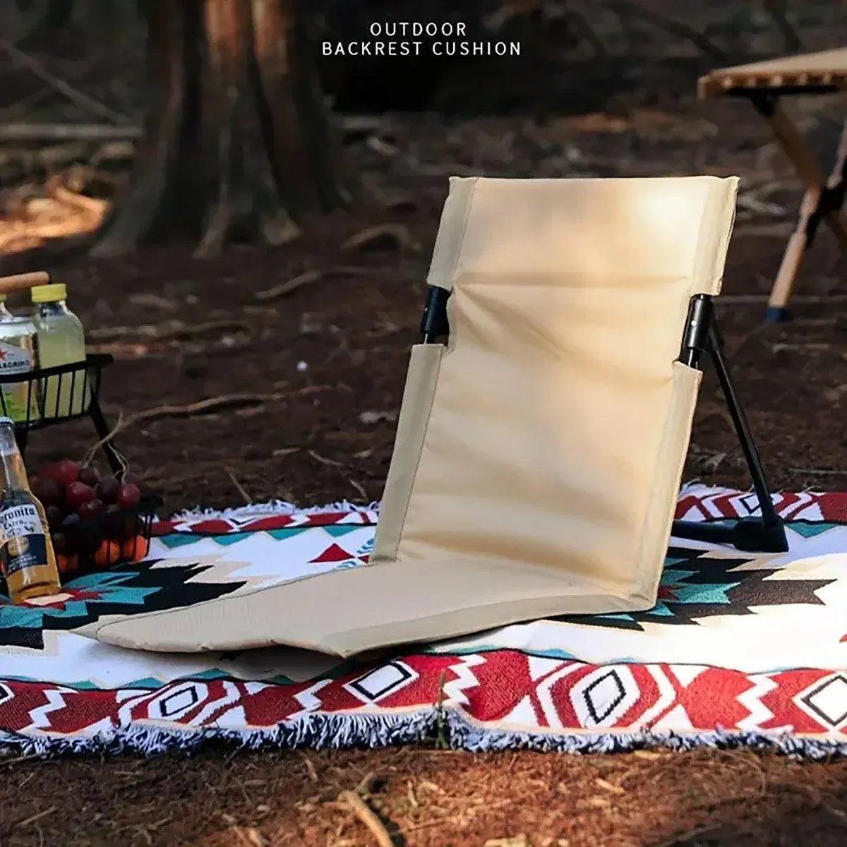 Folding Portable Camping Chair Lightweight Stool with Backrest Outdoor Bench - Black