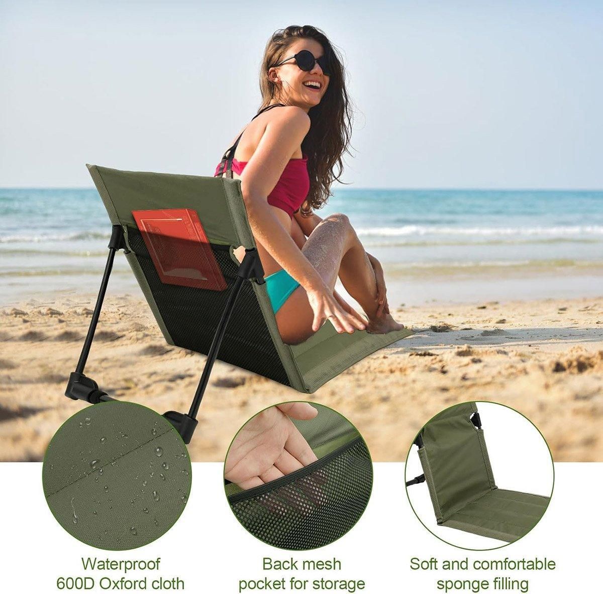 Folding Portable Camping Chair Lightweight Stool with Backrest Outdoor Bench - Black