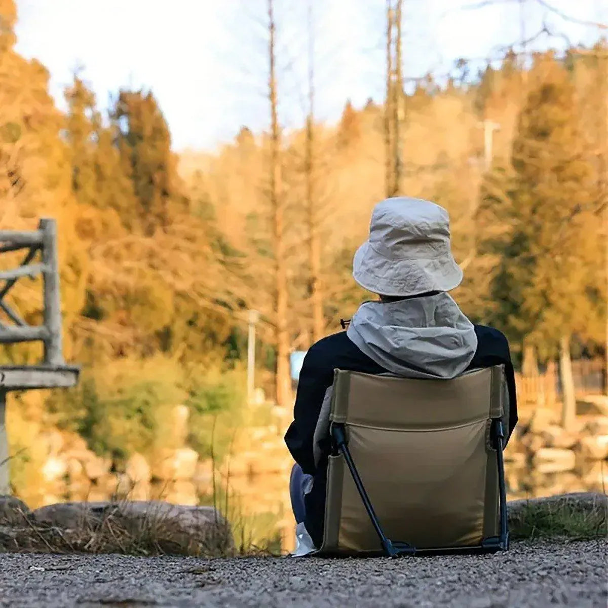 Folding Portable Camping Chair Lightweight Stool with Backrest Outdoor Bench - Black