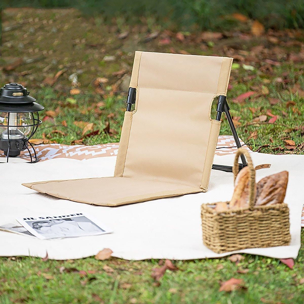 Folding Portable Camping Chair Lightweight Stool with Backrest Outdoor Bench - Black