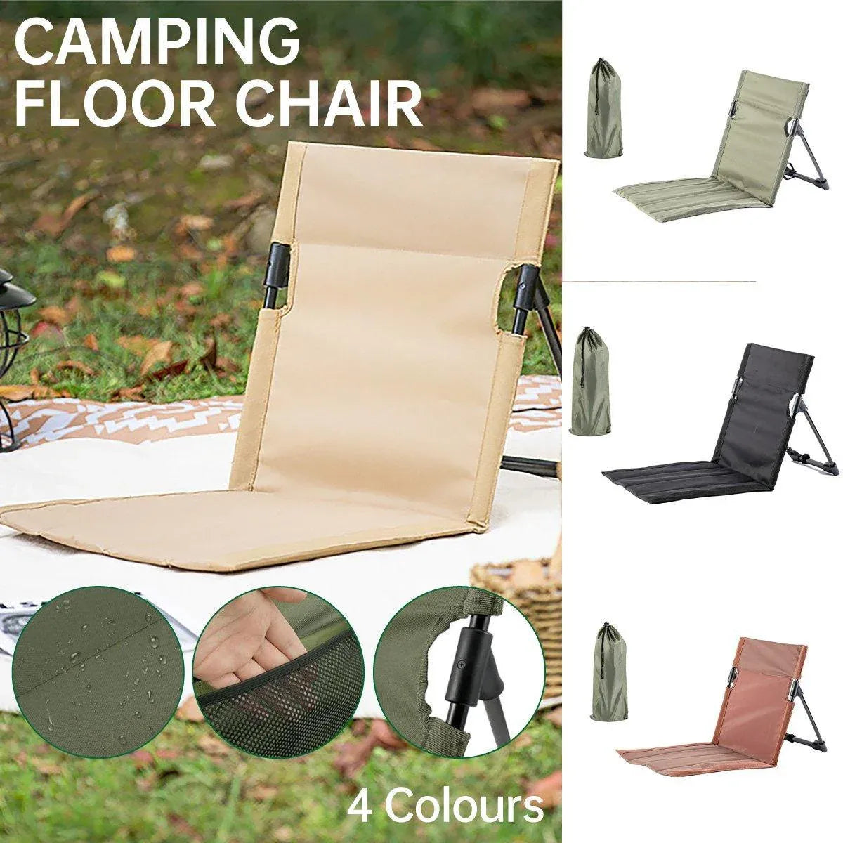 Folding Portable Camping Chair Lightweight Stool with Backrest Outdoor Bench - Brown