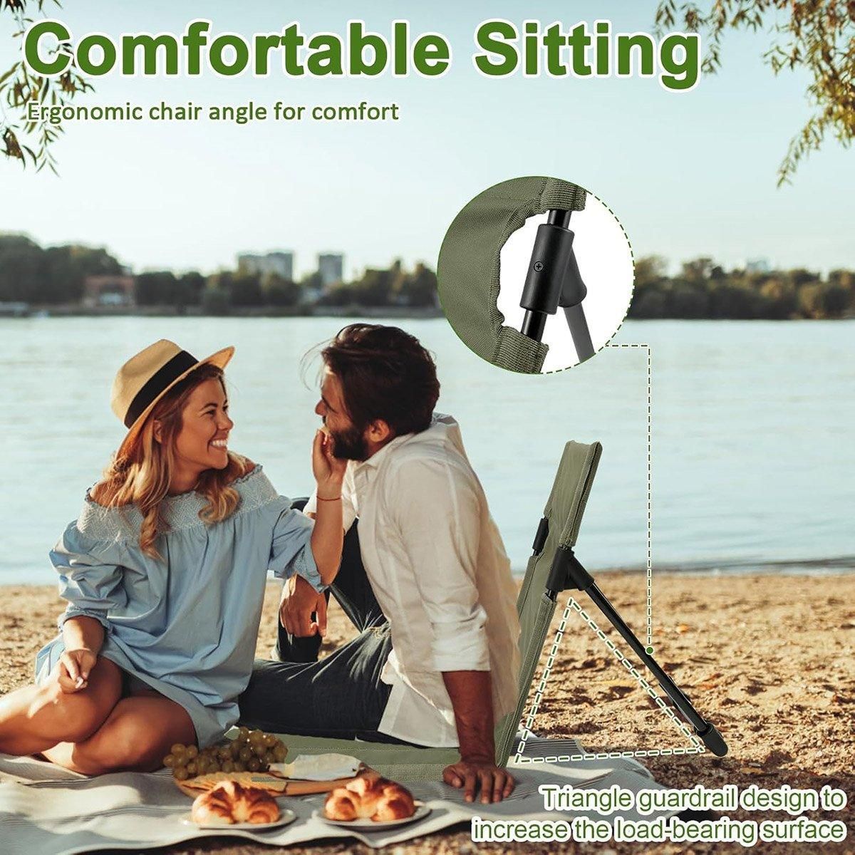 Folding Portable Camping Chair Lightweight Stool with Backrest Outdoor Bench - Brown