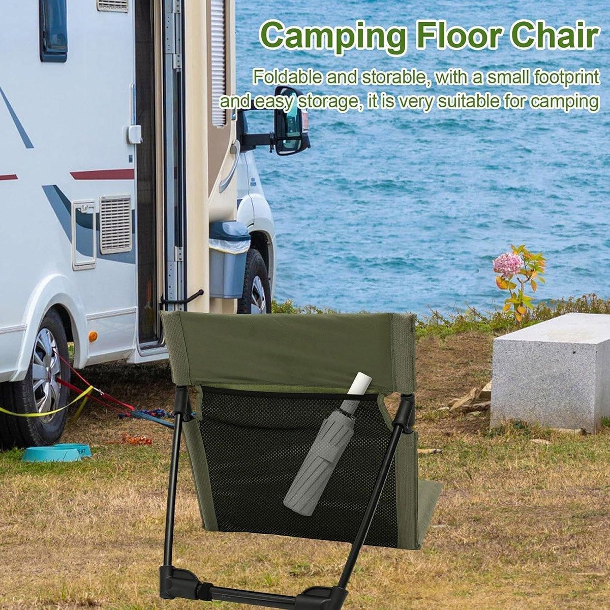 Folding Portable Camping Chair Lightweight Stool with Backrest Outdoor Bench - Brown