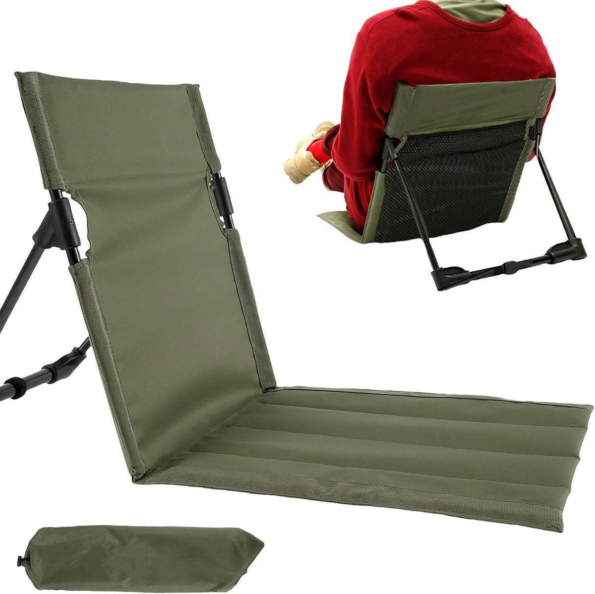 Folding Portable Camping Chair Lightweight Stool with Backrest Outdoor Bench - Khaki
