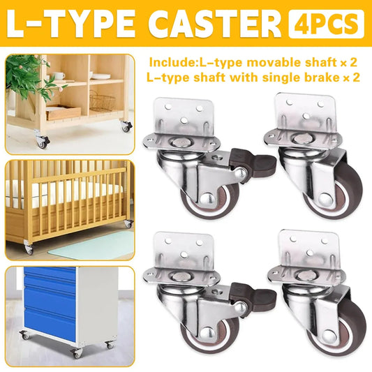 L Type Furniture Casters 4pcs 90-Degree Right Angle Small Wheel Furniture Wheels