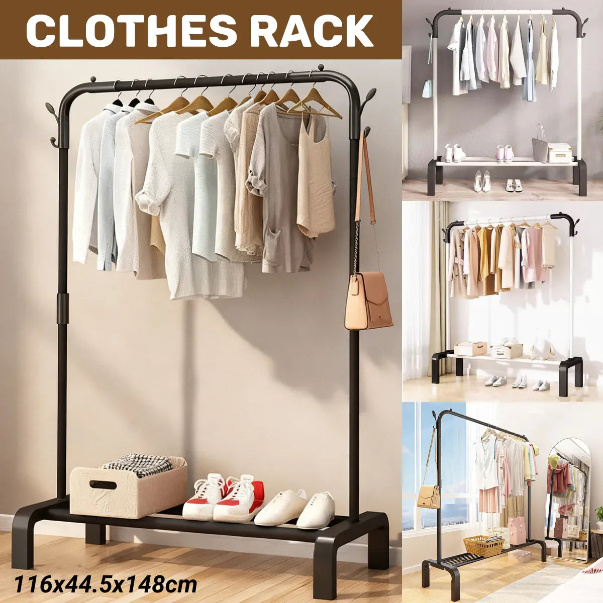 Clothes Rack Durable Sturdy for Home Bedroom Laundry Room Storage Organizer - White