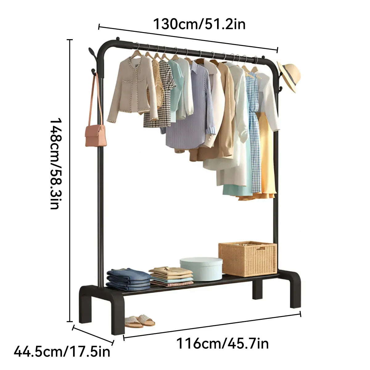 Clothes Rack Durable Sturdy for Home Bedroom Laundry Room Storage Organizer - White