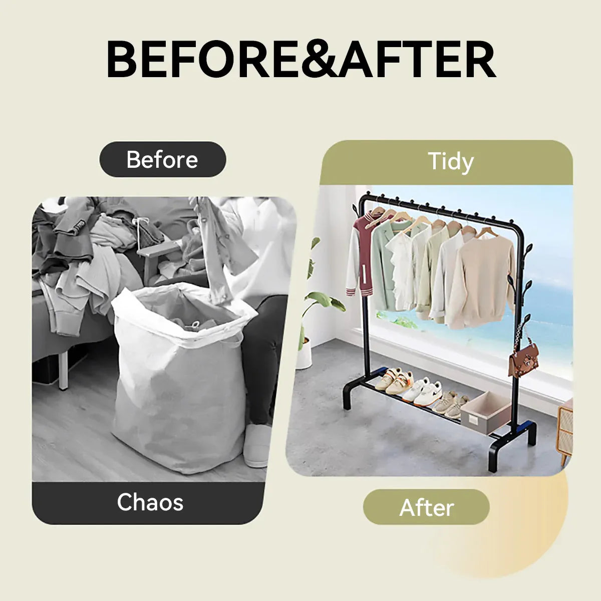 Clothes Rack Durable Sturdy for Home Bedroom Laundry Room Storage Organizer - White