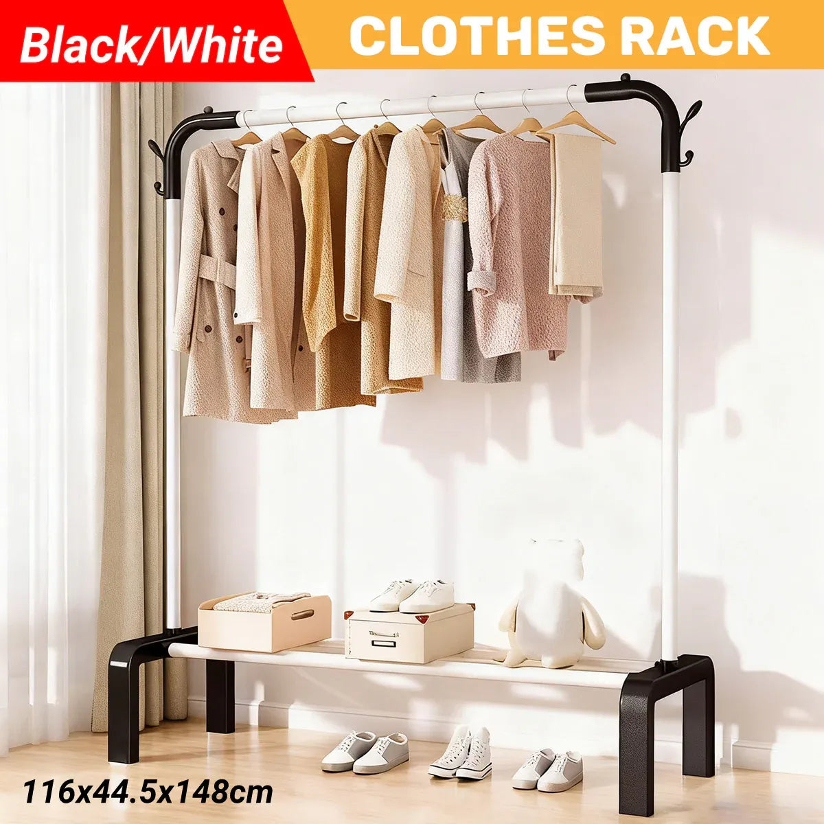 Clothes Rack Durable Sturdy for Home Bedroom Laundry Room Storage Organizer - White
