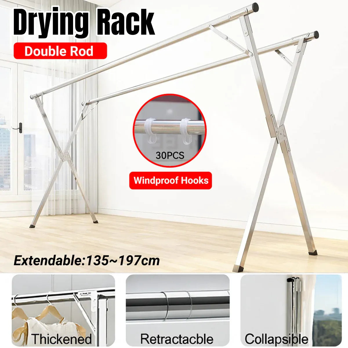 Drying Rack Foldable Stable Sturdy for Indoor Outdoor Balcony Space Saving