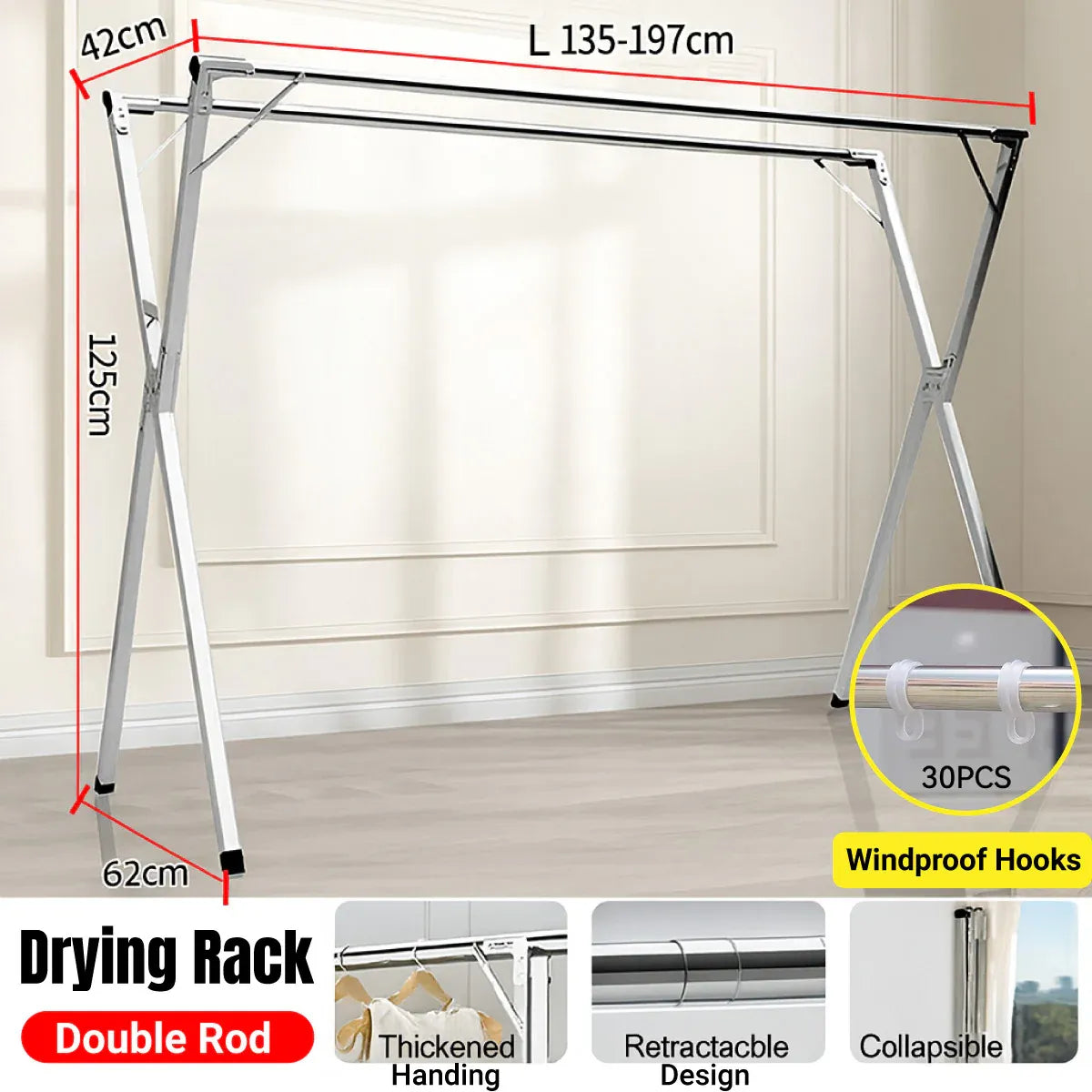 Drying Rack Foldable Stable Sturdy for Indoor Outdoor Balcony Space Saving