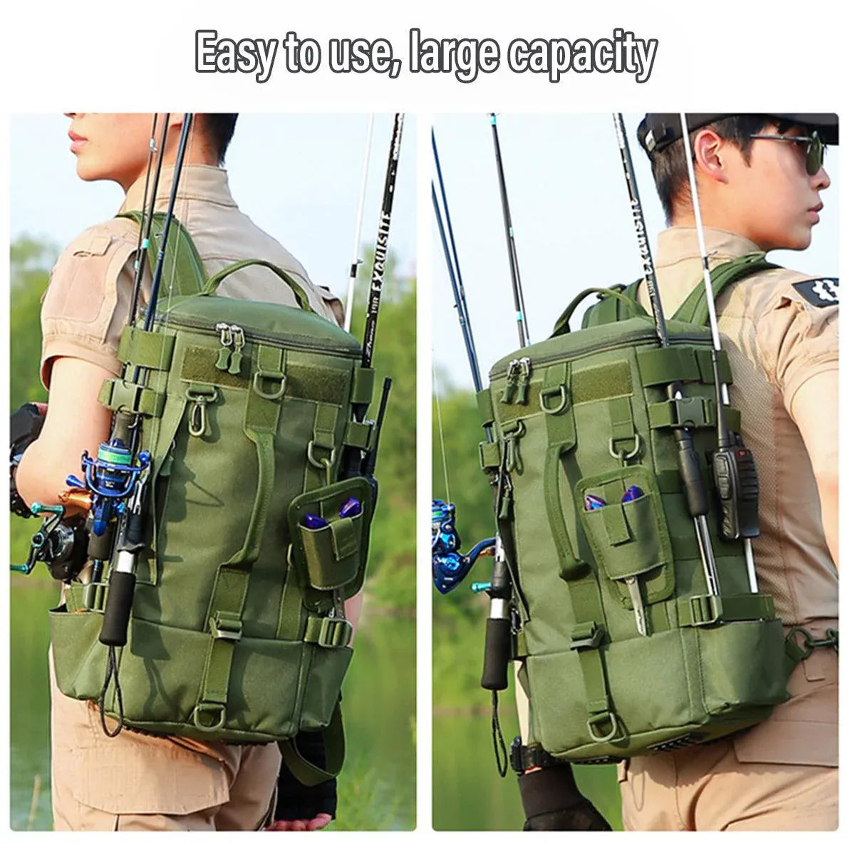 Waterproof Fishing Tackle Bag Large Capacity Multi Functional Shoulder Storage - Black