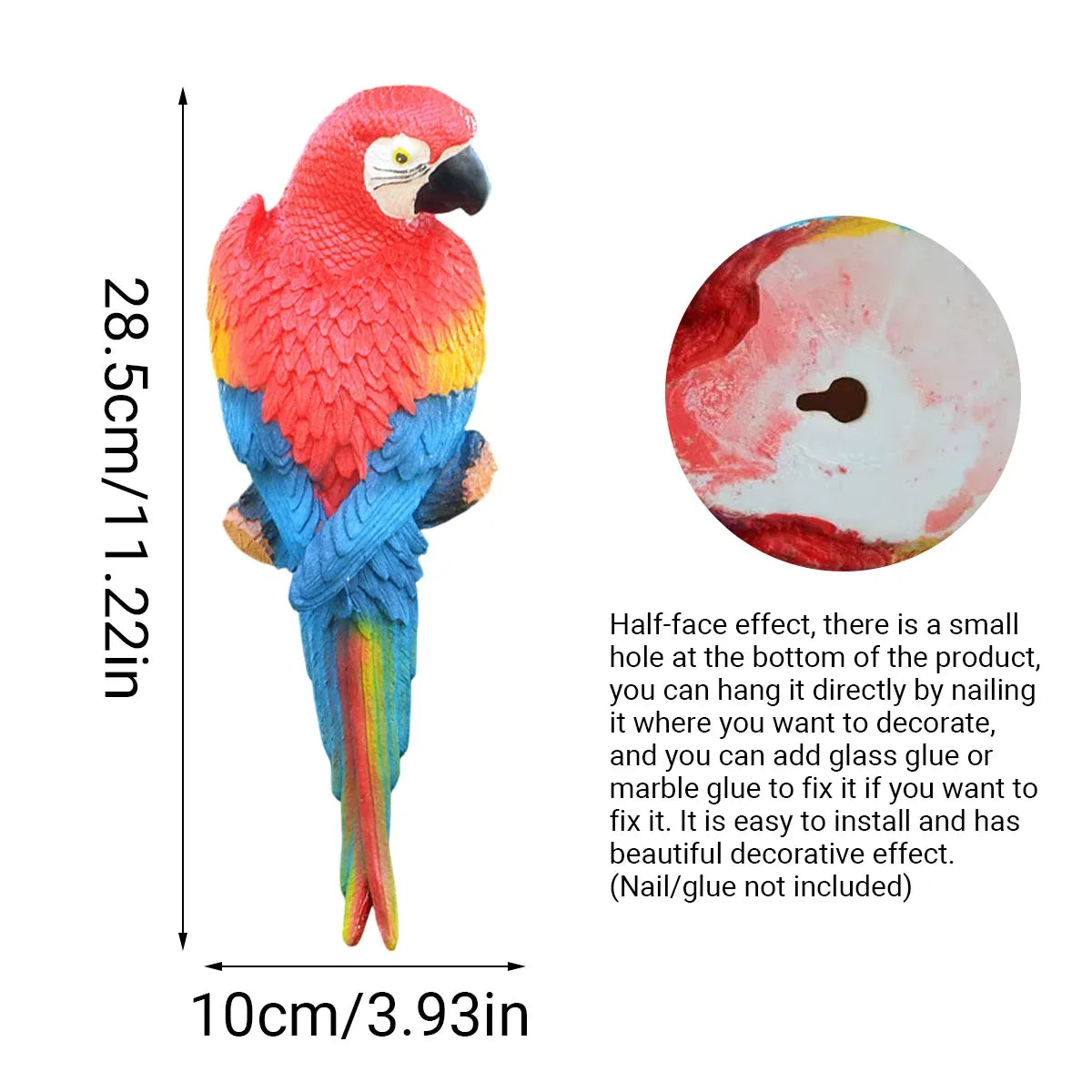 Simulated Half Parrot Tree Hanging Wall Decoration Durable for Home Garden Use - Blue-Red