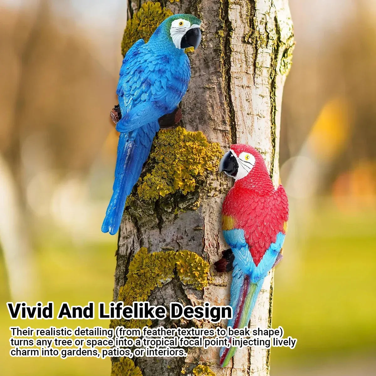 Simulated Half Parrot Tree Hanging Wall Decoration Durable for Home Garden Use - Blue-Red