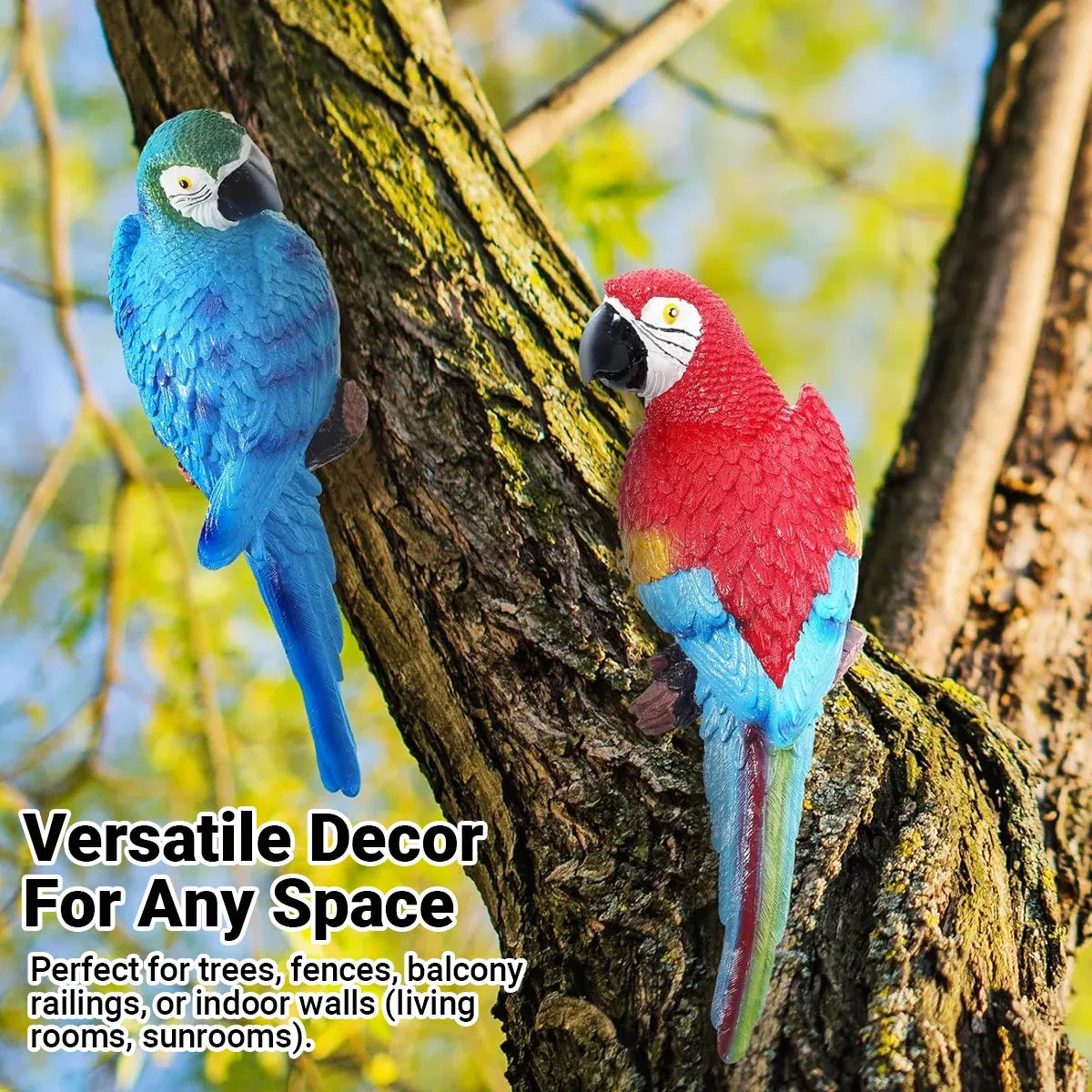 Simulated Half Parrot Tree Hanging Wall Decoration Durable for Home Garden Use - Blue-Red