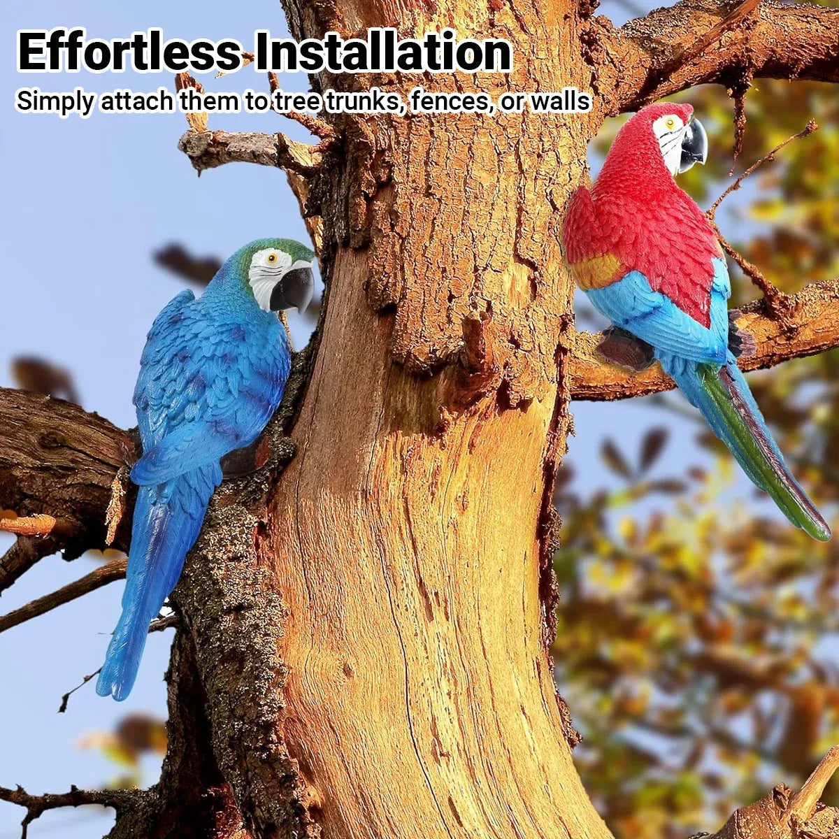 Simulated Half Parrot Tree Hanging Wall Decoration Durable for Home Garden Use - Blue-Red
