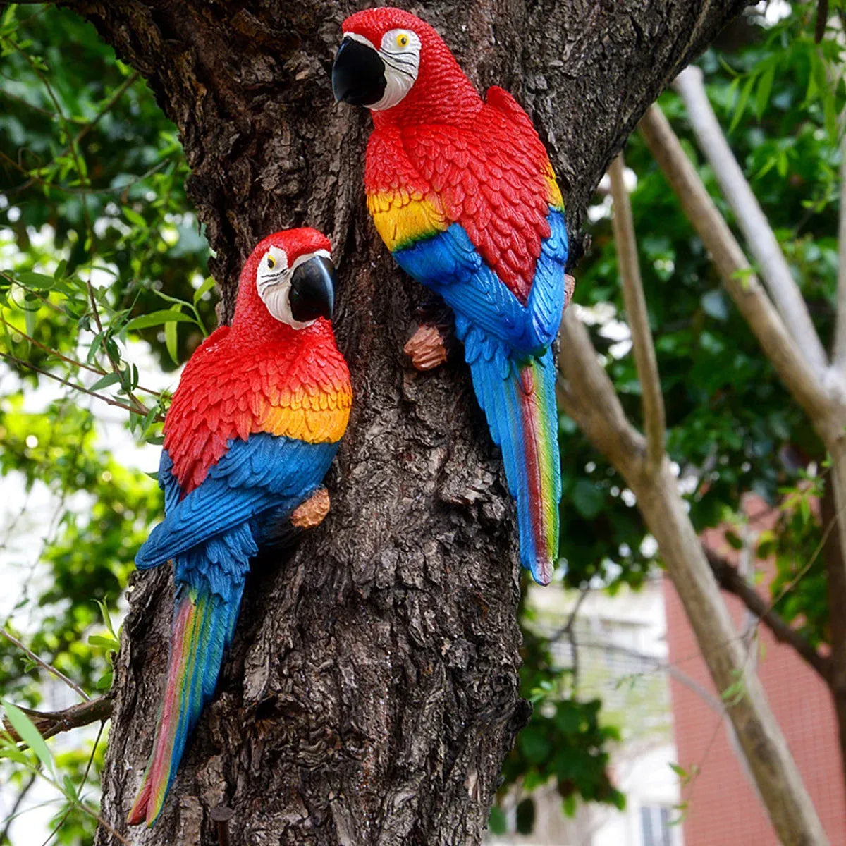 Simulated Half Parrot Tree Hanging Wall Decoration Durable for Home Garden Use - Blue-Red