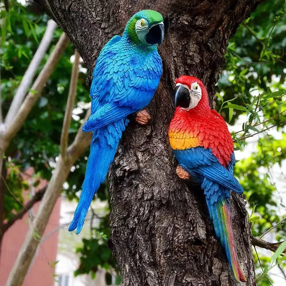 Simulated Half Parrot Tree Hanging Wall Decoration Durable for Home Garden Use - Blue-Red