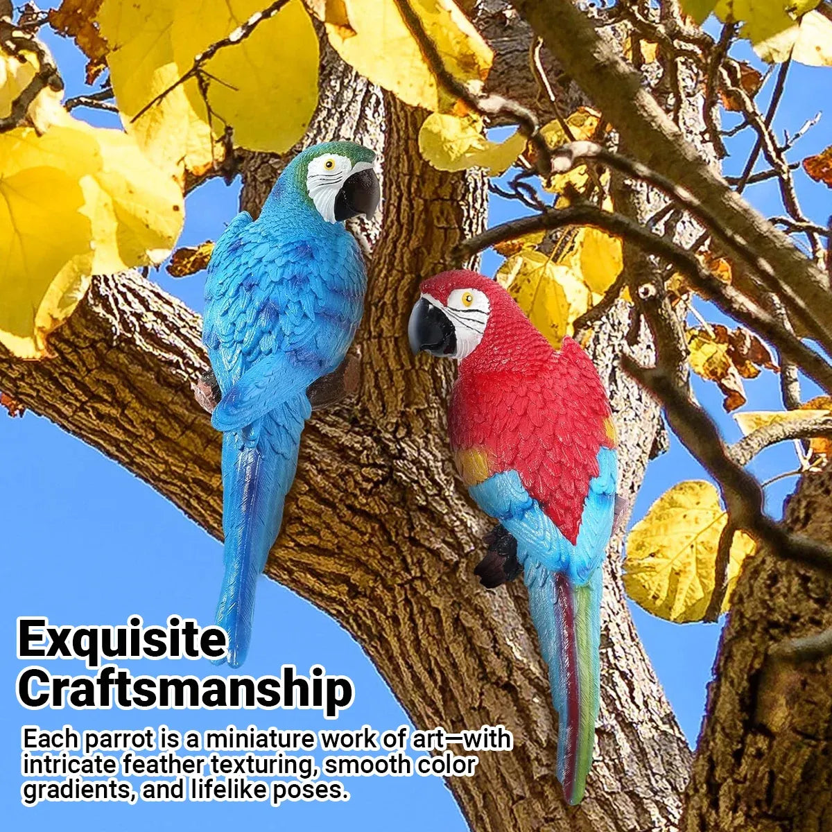 Simulated Half Parrot Tree Hanging Wall Decoration Durable for Home Garden Use - Blue-Red