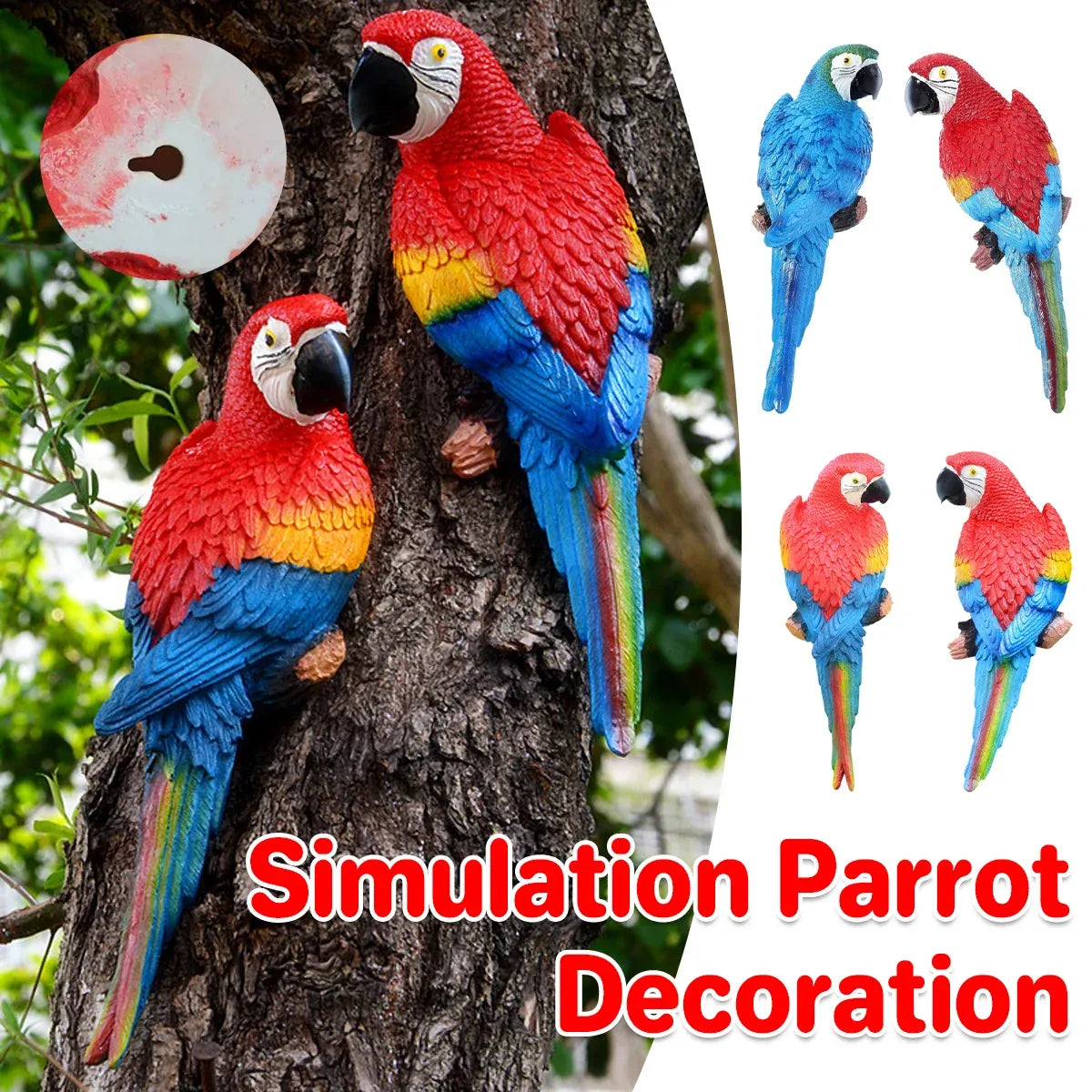 Simulated Half Parrot Tree Hanging Wall Decoration Durable for Home Garden Use - Blue-Red