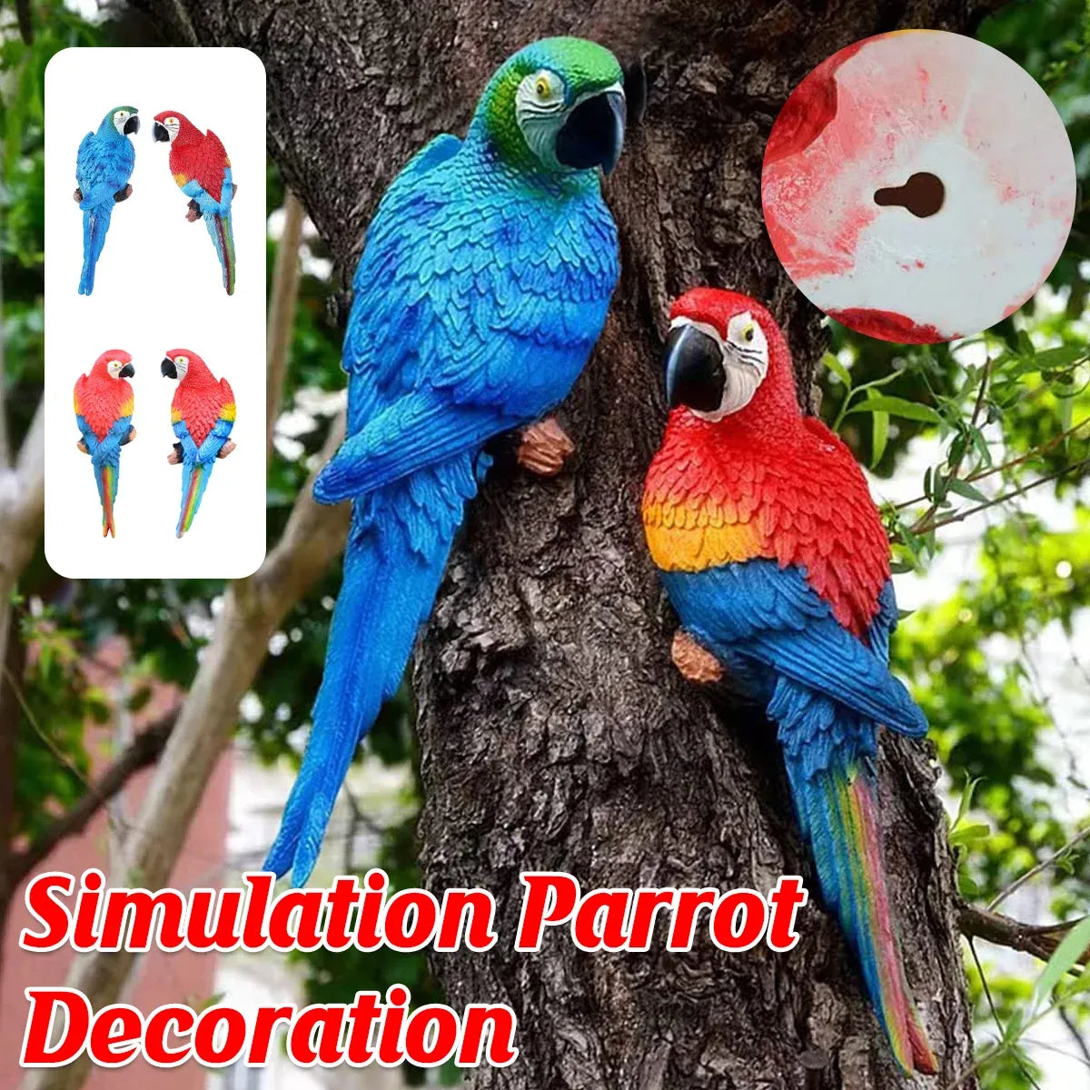 Simulated Half Parrot Tree Hanging Wall Decoration Durable for Home Garden Use - Red-Red