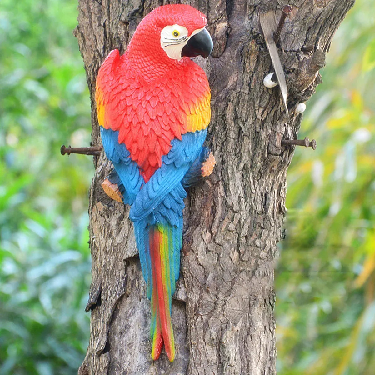 Simulated Half Parrot Tree Hanging Wall Decoration Durable for Home Garden Use - Red-Red