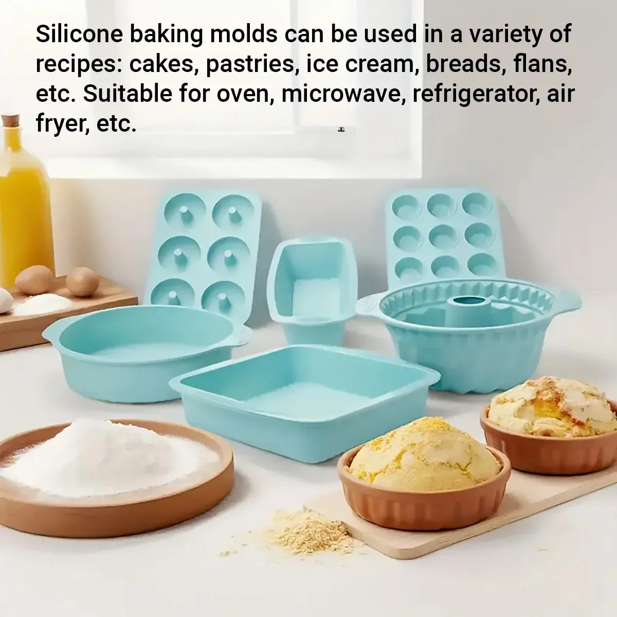 6PCS Silicone Cake Mould Set Baking Pans Nonstick Cupcake Cookie Tools Reusable - Grey