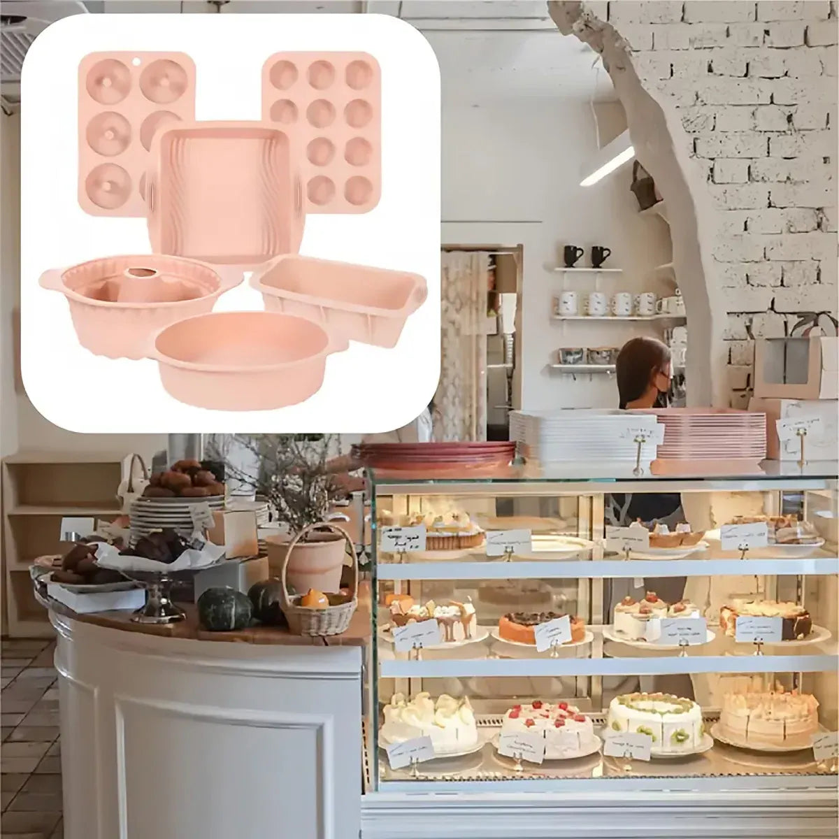 6PCS Silicone Cake Mould Set Baking Pans Nonstick Cupcake Cookie Tools Reusable - Grey