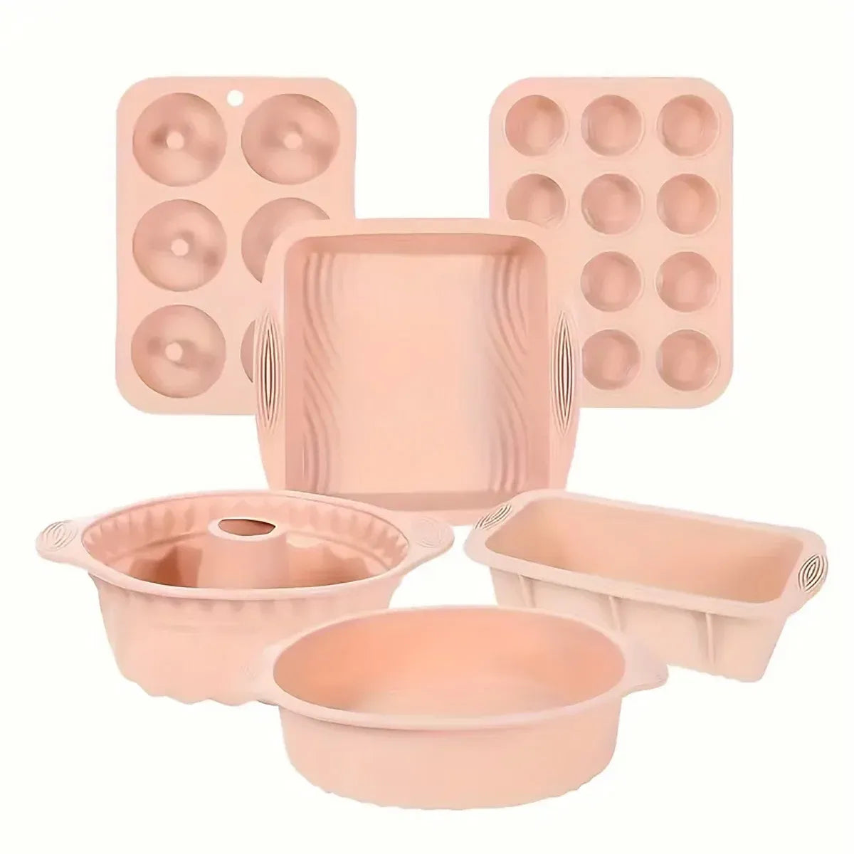 6PCS Silicone Cake Mould Set Baking Pans Nonstick Cupcake Cookie Tools Reusable - Pink