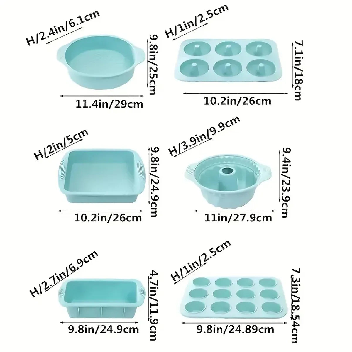 6PCS Silicone Cake Mould Set Baking Pans Nonstick Cupcake Cookie Tools Reusable - Pink