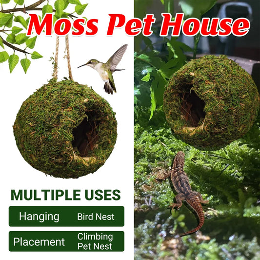 Hanging Bird Nest Moss Shelter Natural Hideout Nesting Hut Cage Decoration