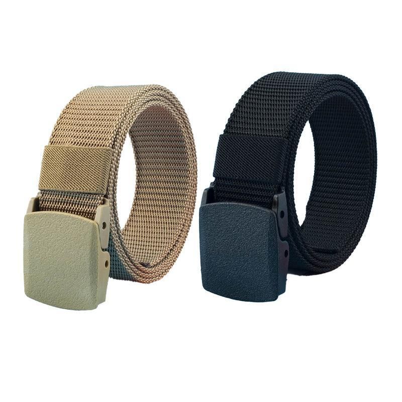 Canvas Web Belt Tactical Nylon Outdoor Waistband Mens Non Metal Buckle - Black