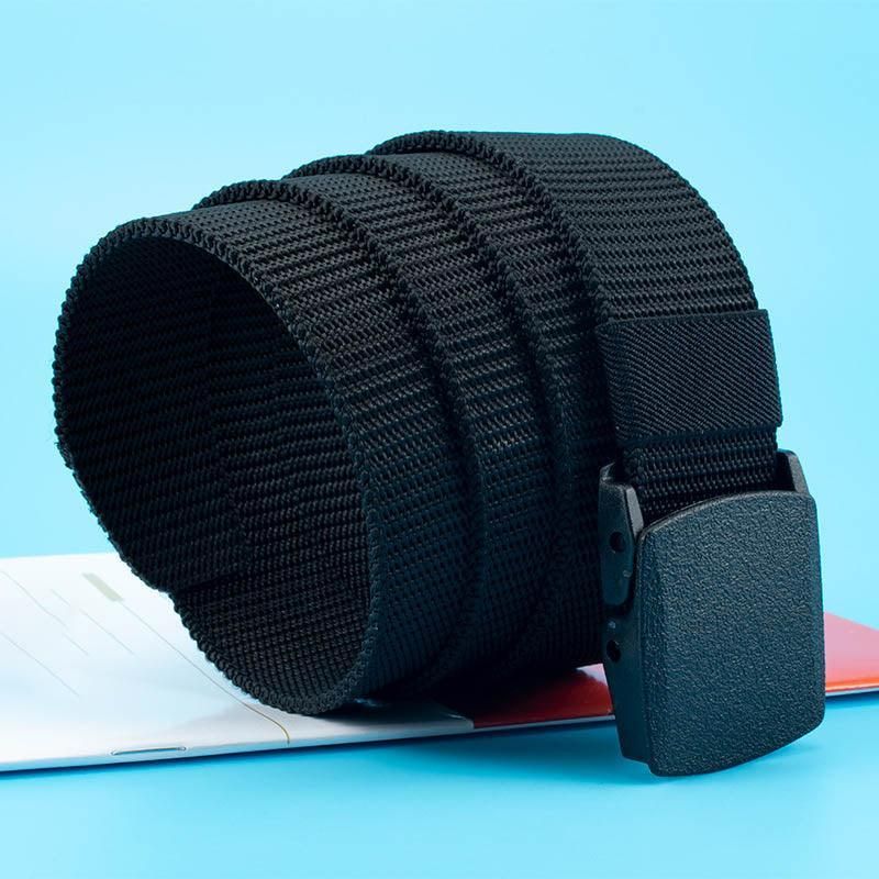 Canvas Web Belt Tactical Nylon Outdoor Waistband Mens Non Metal Buckle - Black