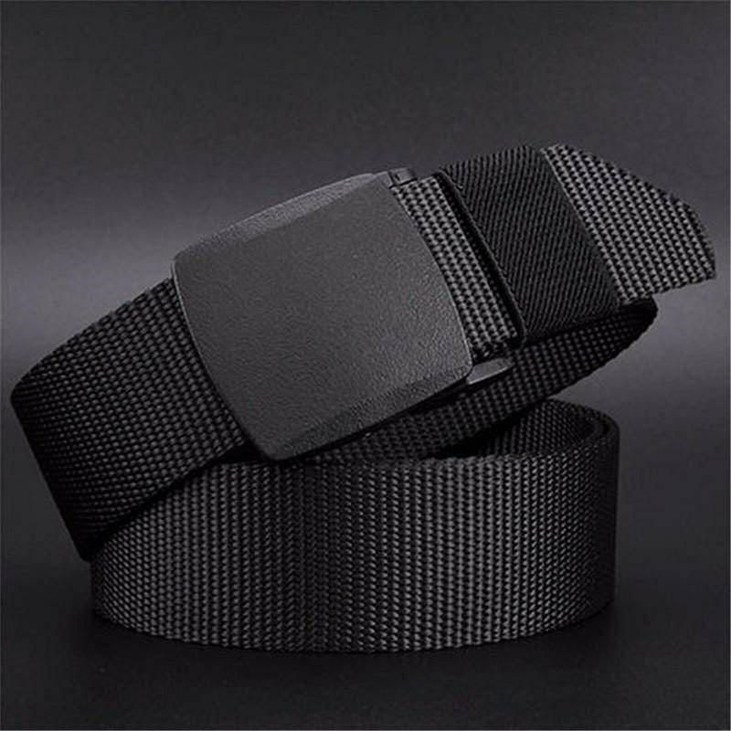 Canvas Web Belt Tactical Nylon Outdoor Waistband Mens Non Metal Buckle - Black