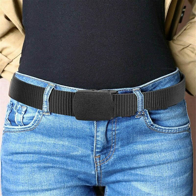 Canvas Web Belt Tactical Nylon Outdoor Waistband Mens Non Metal Buckle - Khaki