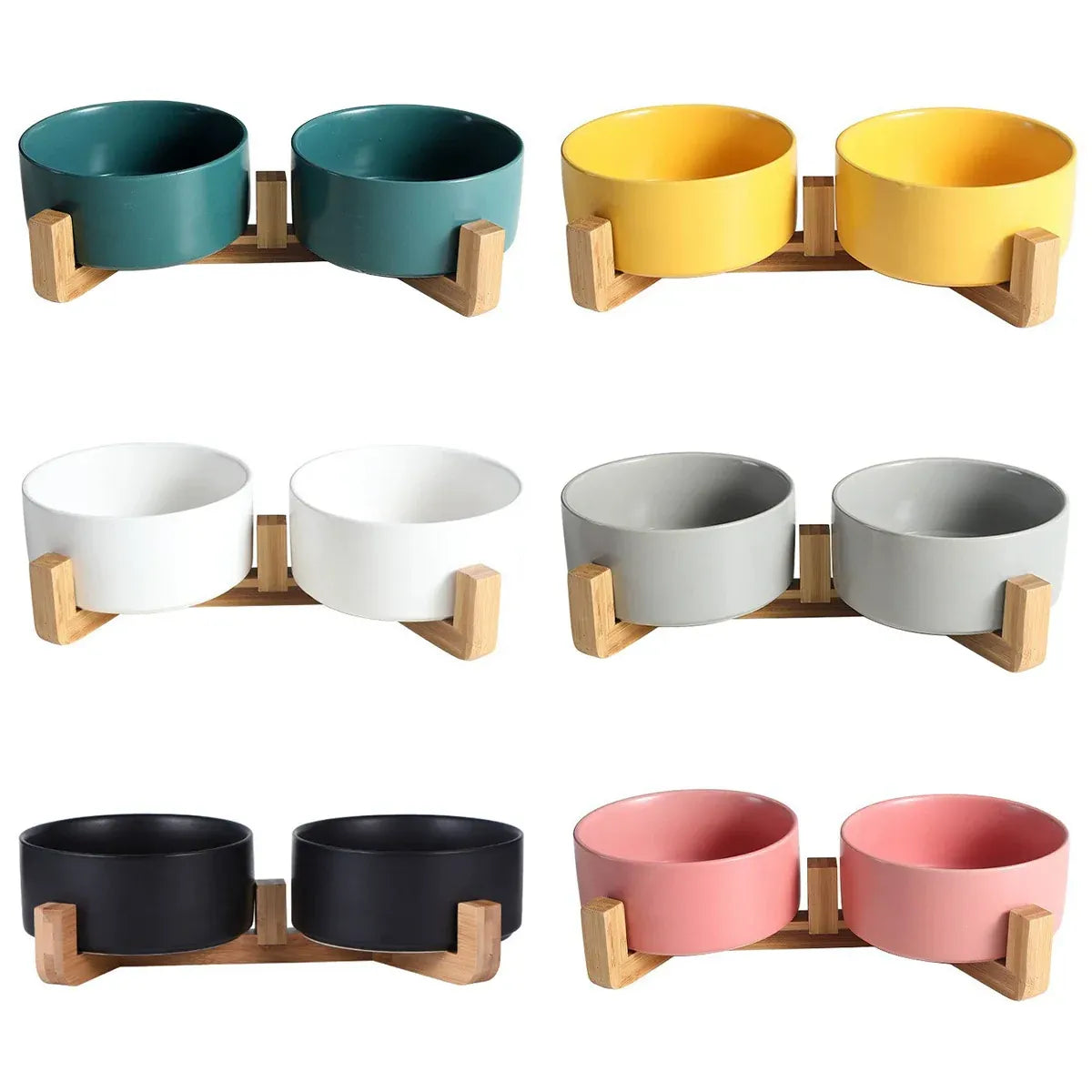Ceramic Pet Bowl Double Cat Food Bowl Dog Water Bowl Feeding Drinking Bowl Set - Black