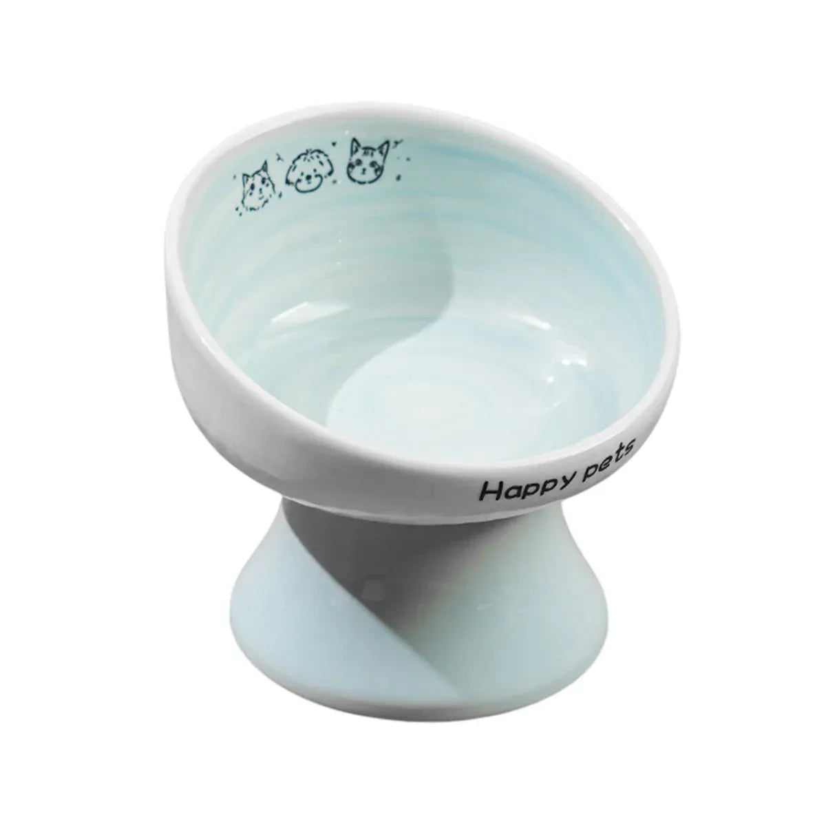 Tall Raised Ceramic Pet Bowl for Cats and Small Dogs in Blue or Pink - Blue