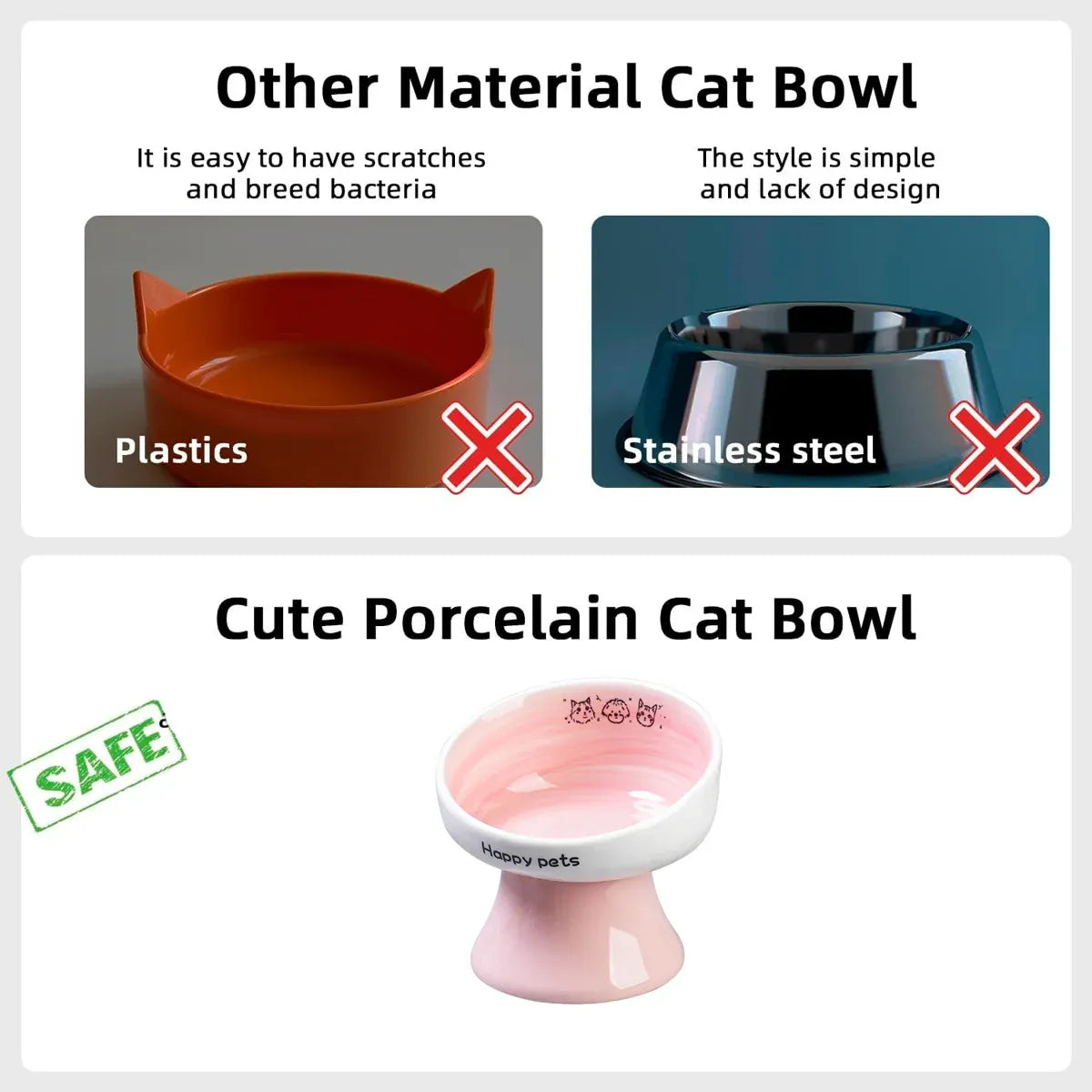 Tall Raised Ceramic Pet Bowl for Cats and Small Dogs in Blue or Pink - Blue